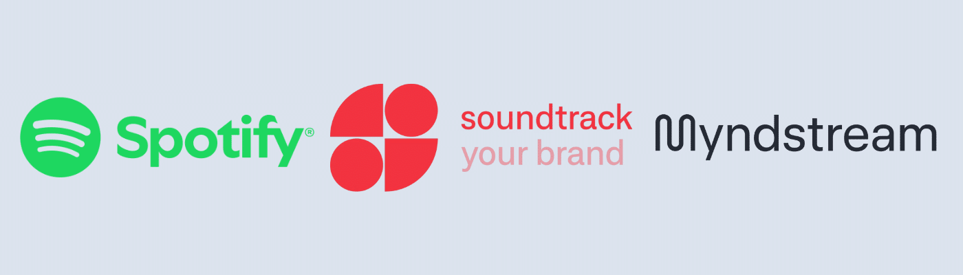 Spotify, Soundtrack Your Brand, and Myndstream logos